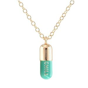Chill Pill Enamel Necklace in Turquoise/Gold